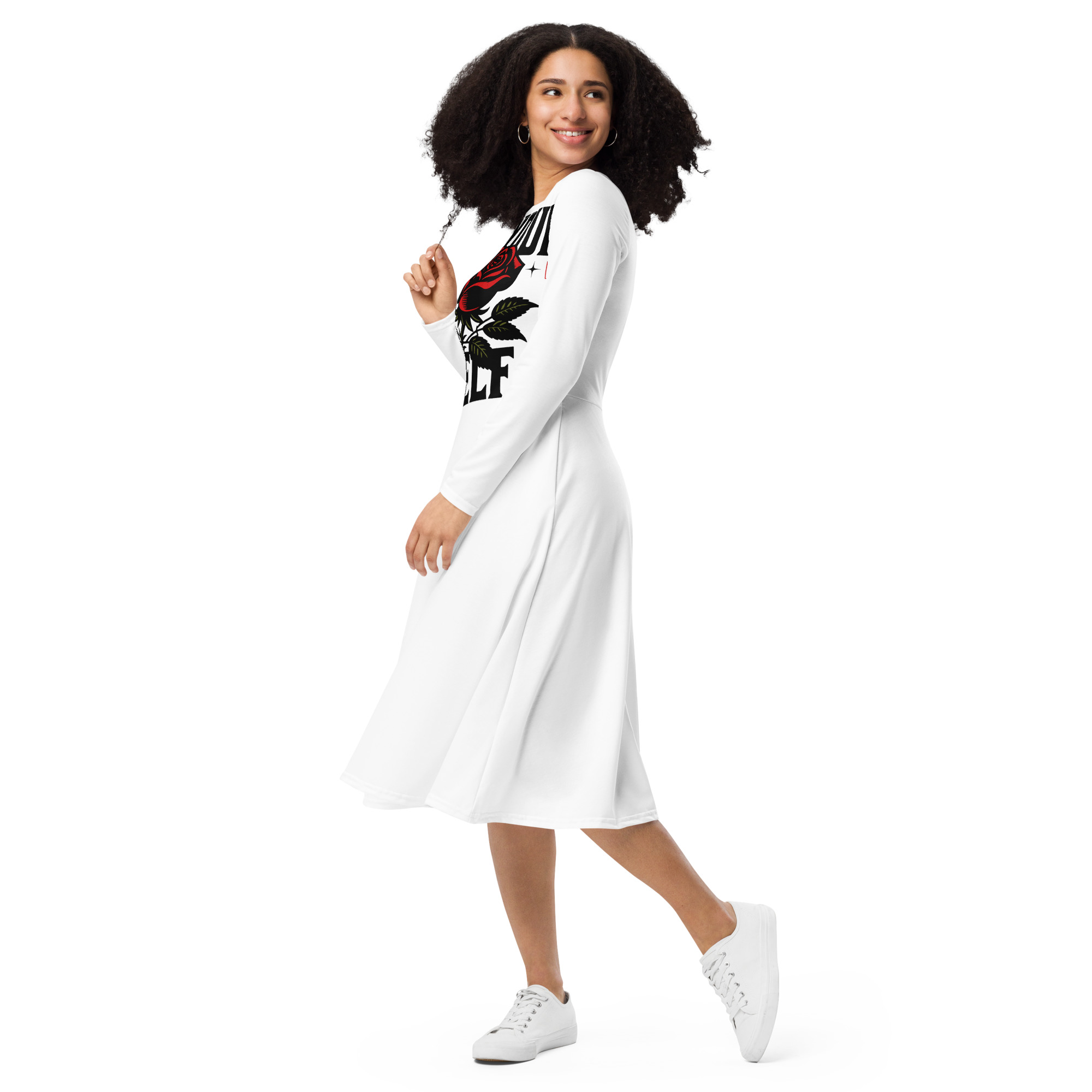 All-over print long sleeve midi dress - Image 3