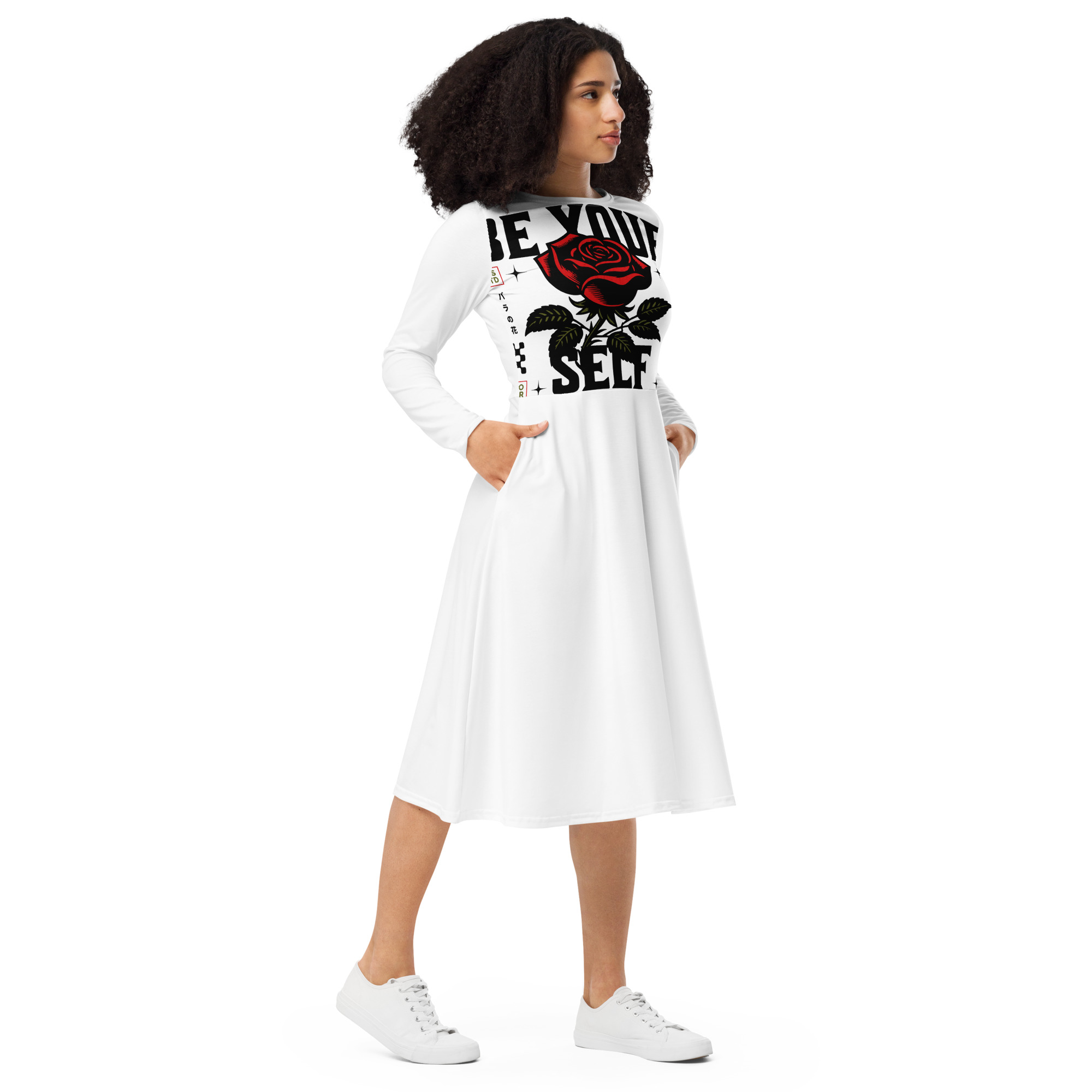 All-over print long sleeve midi dress - Image 4